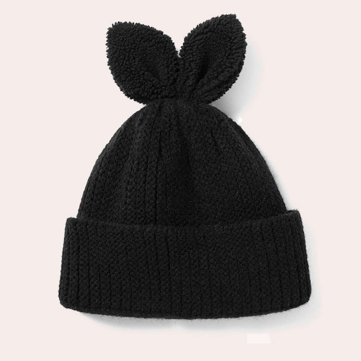 

3D Ear Knitted Beanie, Black