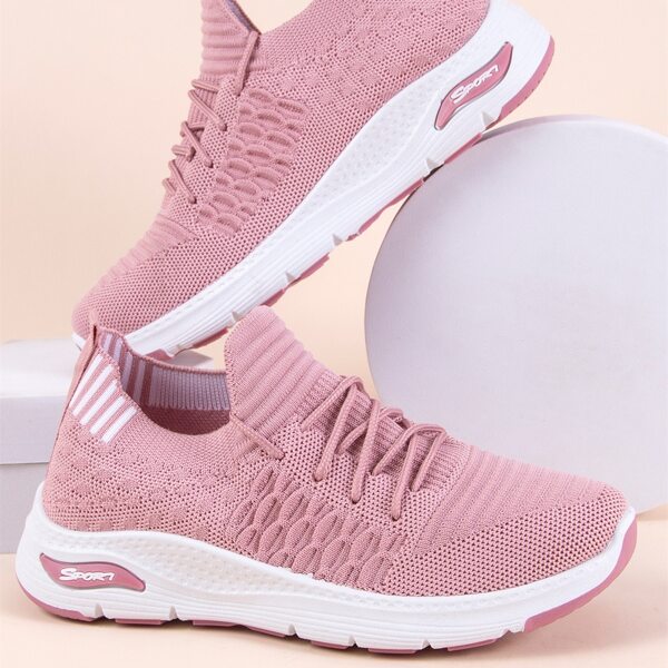

Lace Up Decor Knit Sneakers, Pink