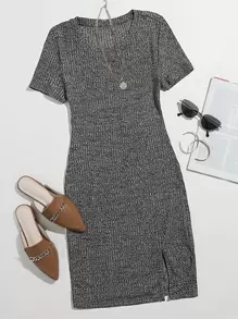 SHEIN Essnce Vestido ajustado bajo con abertura - Gris Oscuro - Ver 1