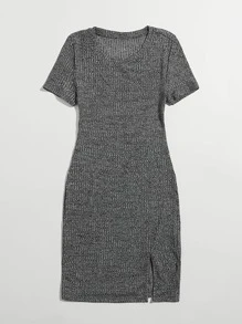 SHEIN Essnce Vestido ajustado bajo con abertura - Gris Oscuro - Ver 3