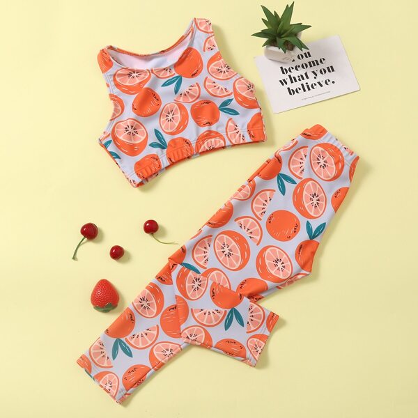 

Girls Fruit Print Bikini Swimsuit, Multicolor