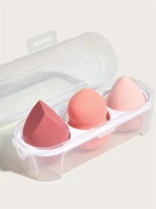 3pcs-Pink Series Makeup Sponge Case Blender Beauty Foundation Holder Blending Sponge Egg Set Makeup Sponge Wet And Dry Storage Box Egg Sponge Organizer Stocking Gift For Women - Pink - View 1