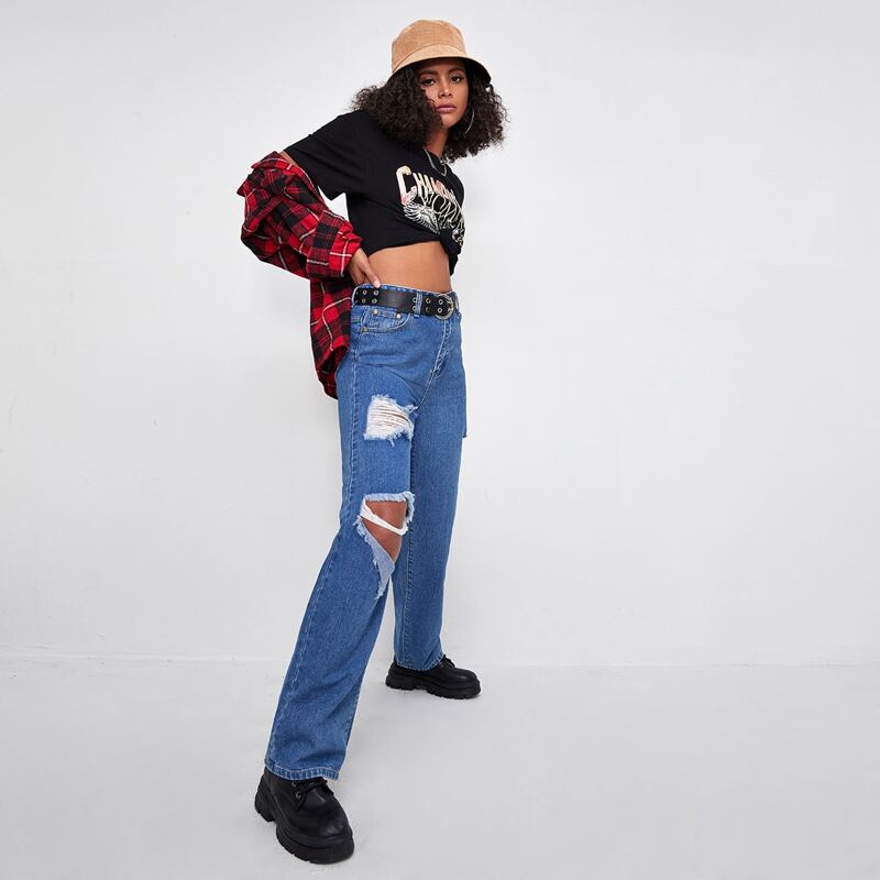 

Ripped Boyfriend Jeans Without Belt, Medium wash