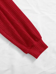 SHEIN Rib-knit Top & Leggings Set - Red - View 4