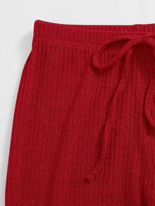 SHEIN Rib-knit Top & Leggings Set - Red - View 5