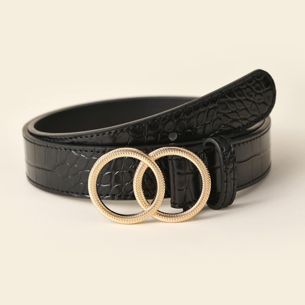 

Croc Embossed Metal Buckle Belt, Black