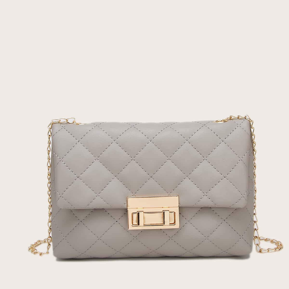 

Quilted Flap Chain Bag, Grey