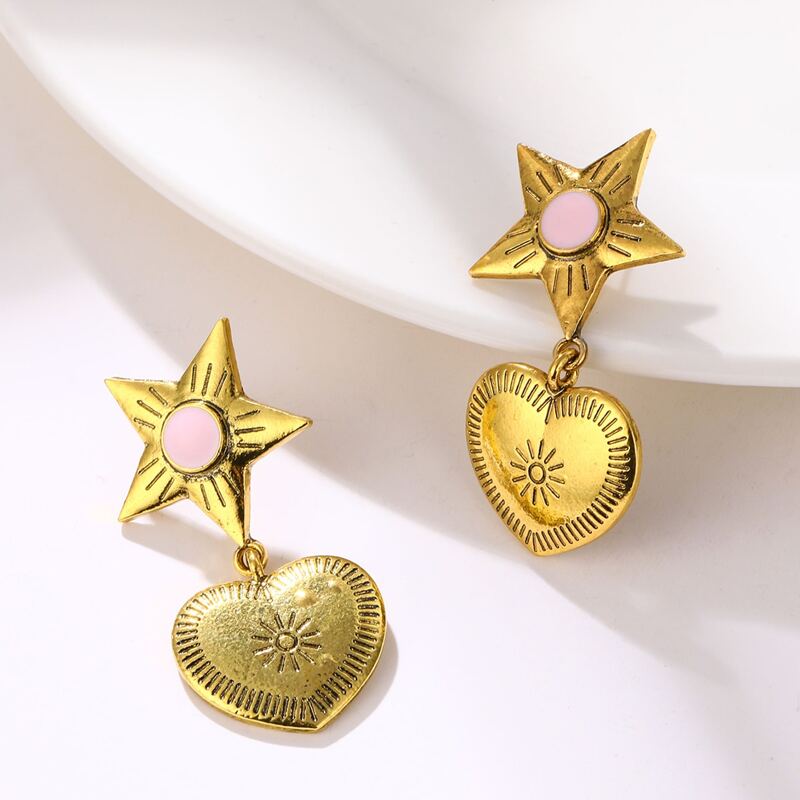 

Heart & Star Drop Earrings, Gold