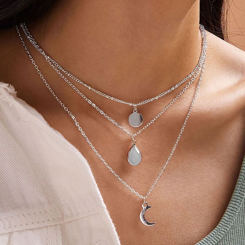 

Moon & Coin Layered Necklace, Silver