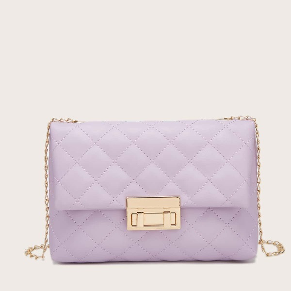 

Quilted Flap Chain Bag, Purple
