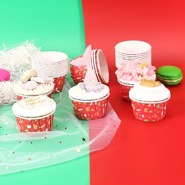 

50pcs Christmas Cupcake Paper Cup, Red