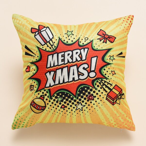 

Christmas Slogan Graphic Cushion Cover Without Filler, Multicolor