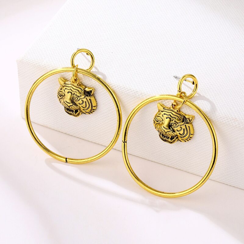 

Tiger Ring Drop Earrings, Gold