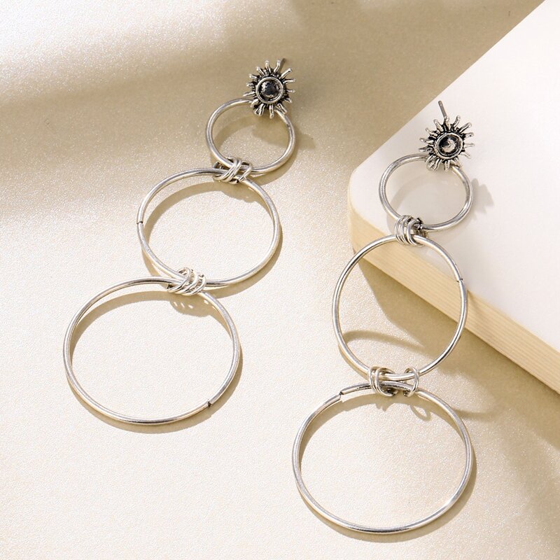 

Layered Ring Drop Earrings, Silver