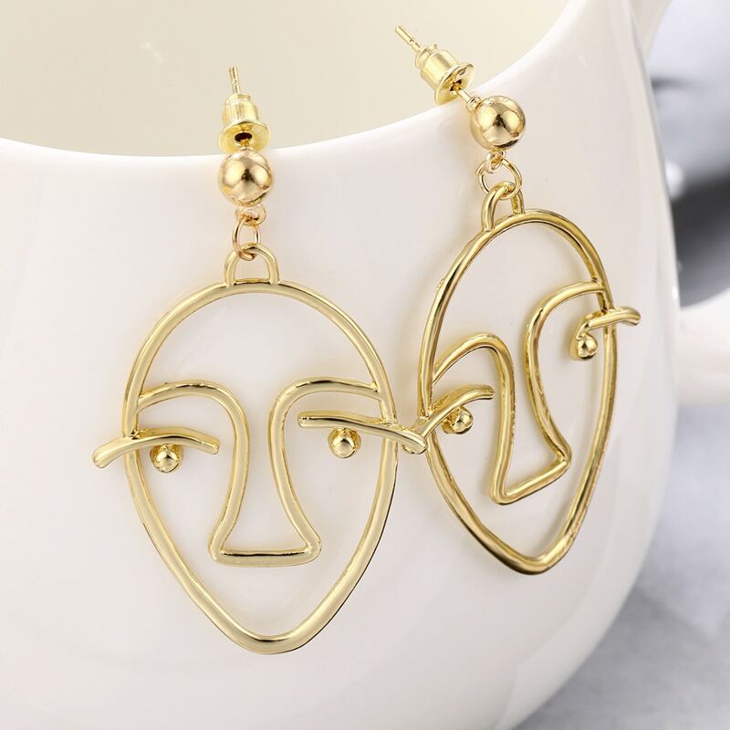 

Abstract Face Drop Earrings, Gold
