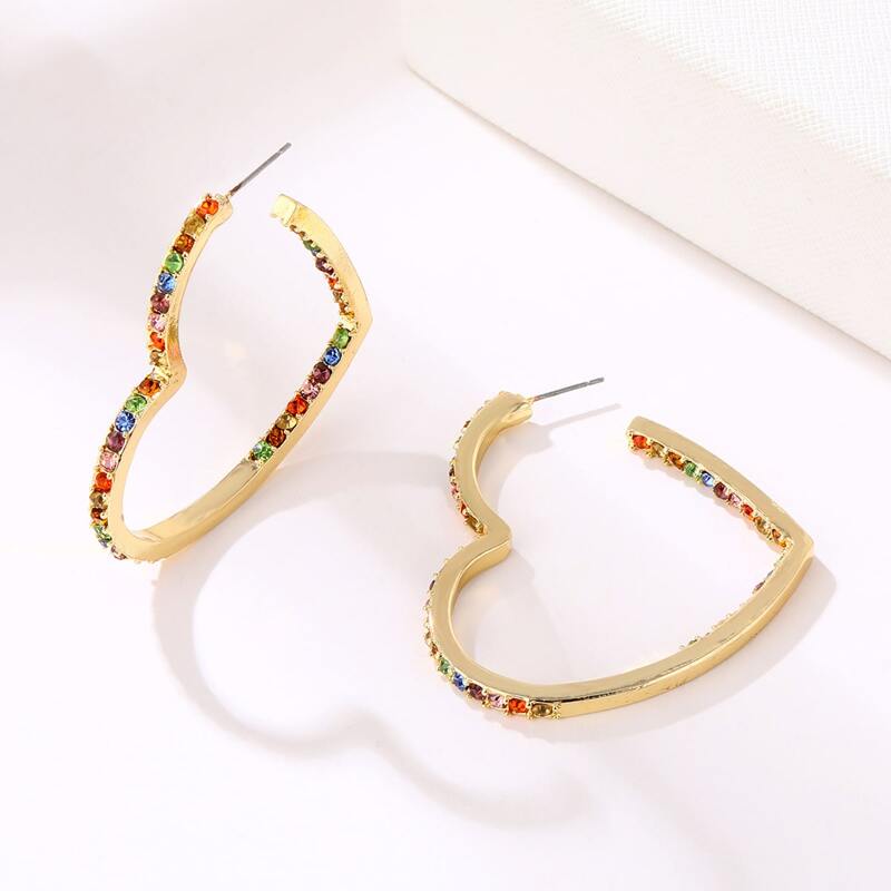 

Rhinestone Heart Hoop Earrings, Gold
