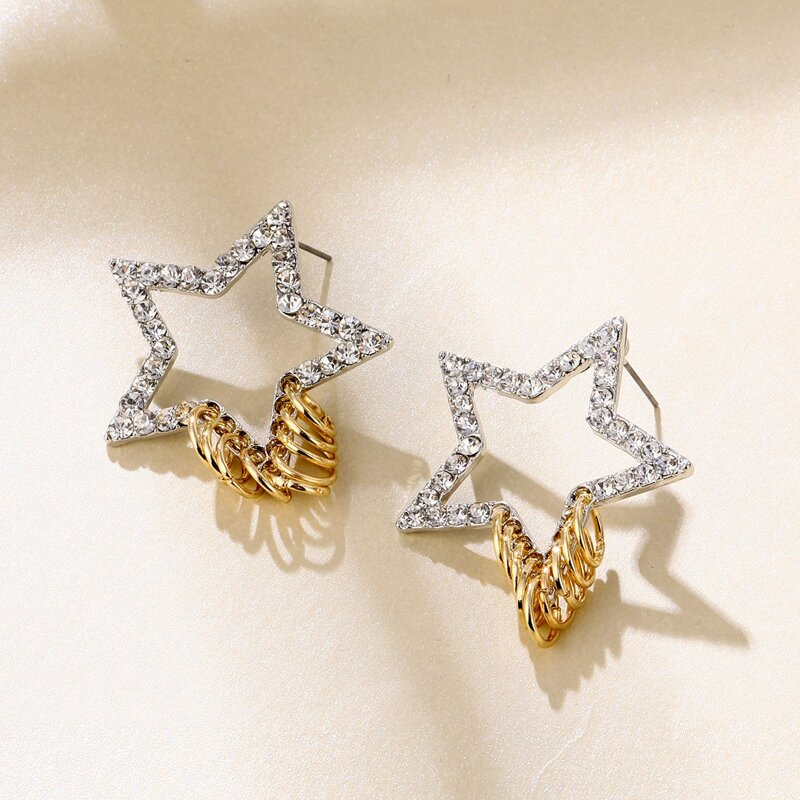 

Rhinestone Star Chain Drop Earrings, Silver