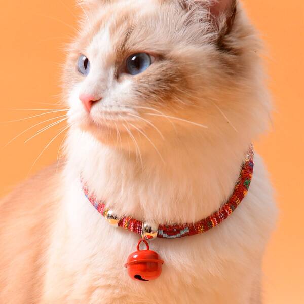 

Bell Decor Graphic Cat Necklace, Red