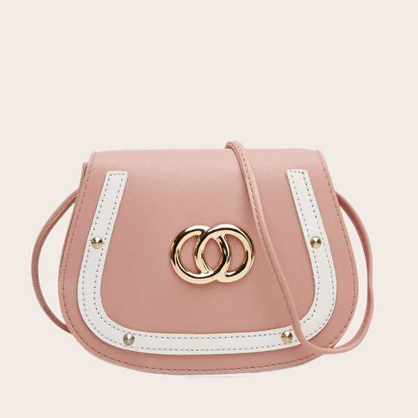 

Studded Decor Saddle Bag, Pink