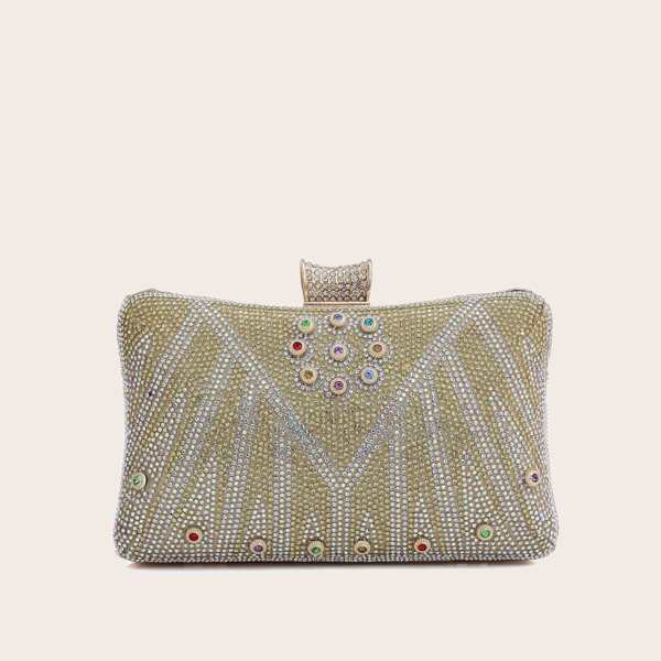 

Allover Rhinestone Decor Box Clutch Bag, Gold
