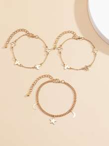 3pcs Star & Butterfly Charm Bracelet