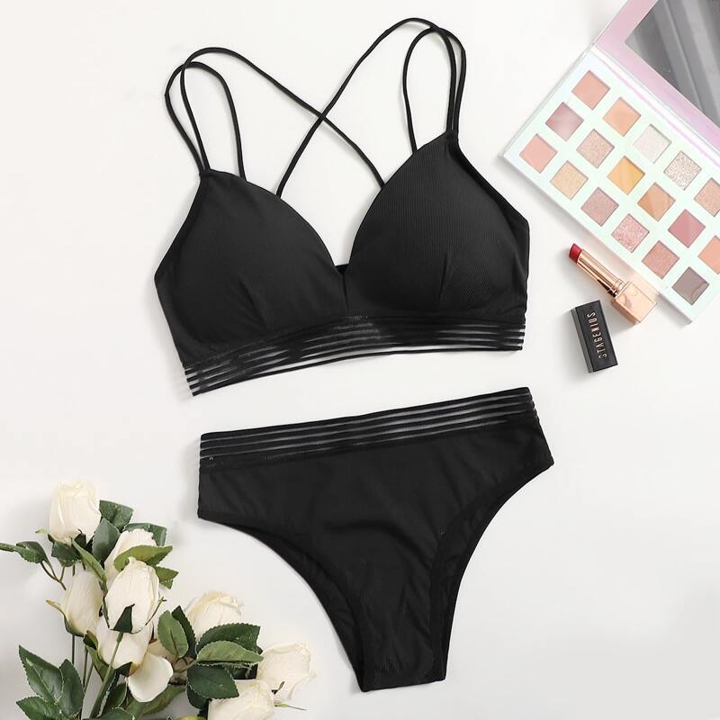 

Solid Lingerie Set, Black