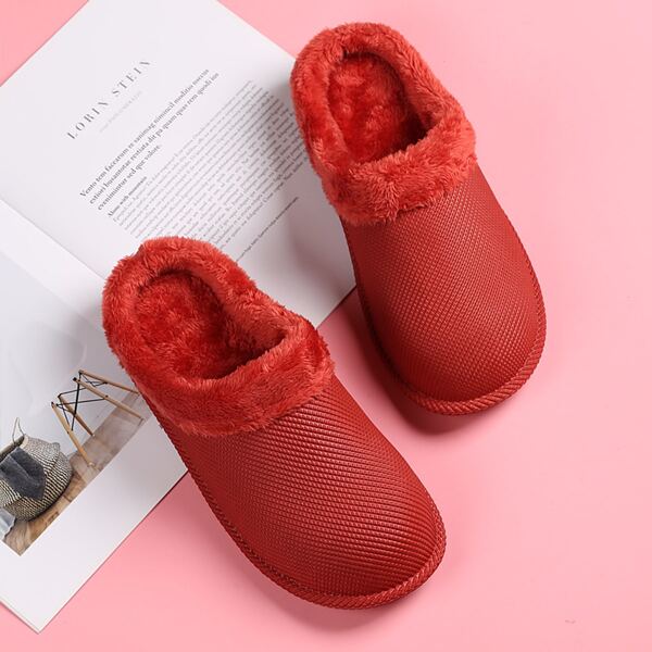 

Round Toe Faux Fur Lined Slippers, Red