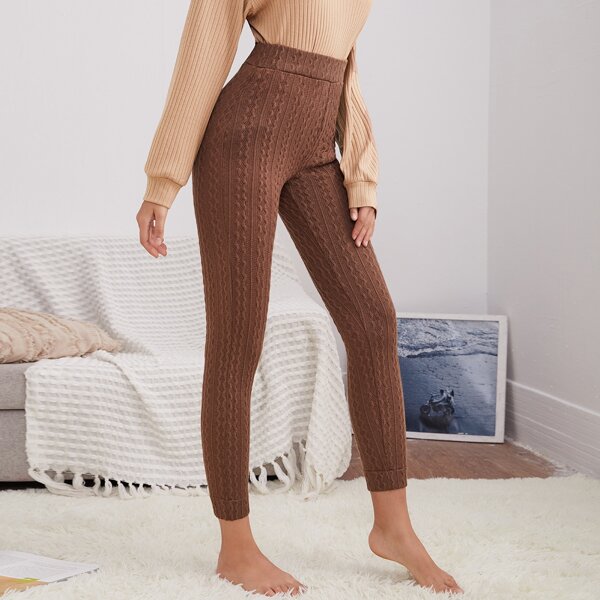 

Solid Elastic Waist Lounge Pants, Coffee brown