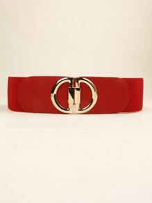 Metal Buckle Elastic Belt - Red - View 1