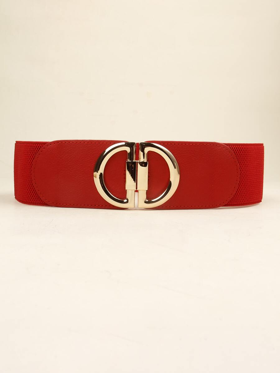 Metal Buckle Elastic Belt - Red - View 1