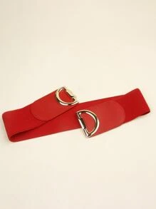 Metal Buckle Elastic Belt - Red - View 3