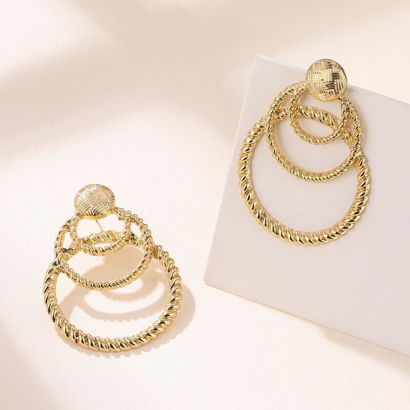 

Layered Ring Drop Earrings, Gold