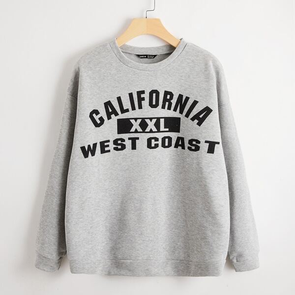 

Drop Shoulder Letter Graphic Pullover, Light grey