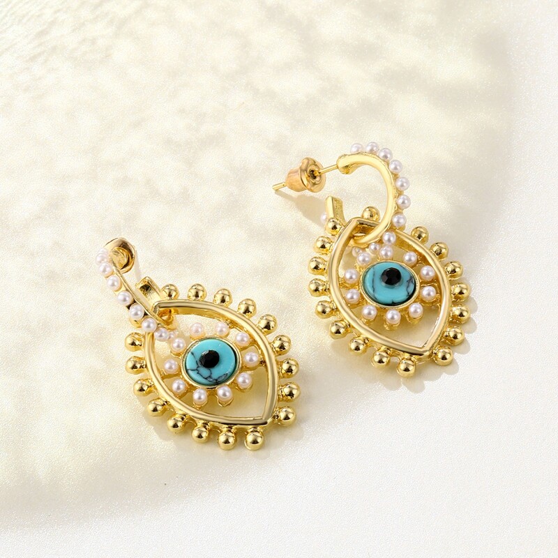 

Faux Pearl Eye Drop Earrings, Gold