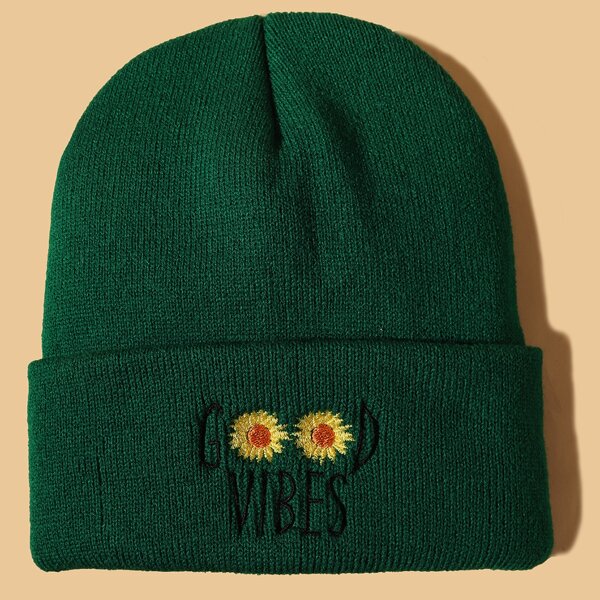 

Letter Embroidered Beanie, Dark green