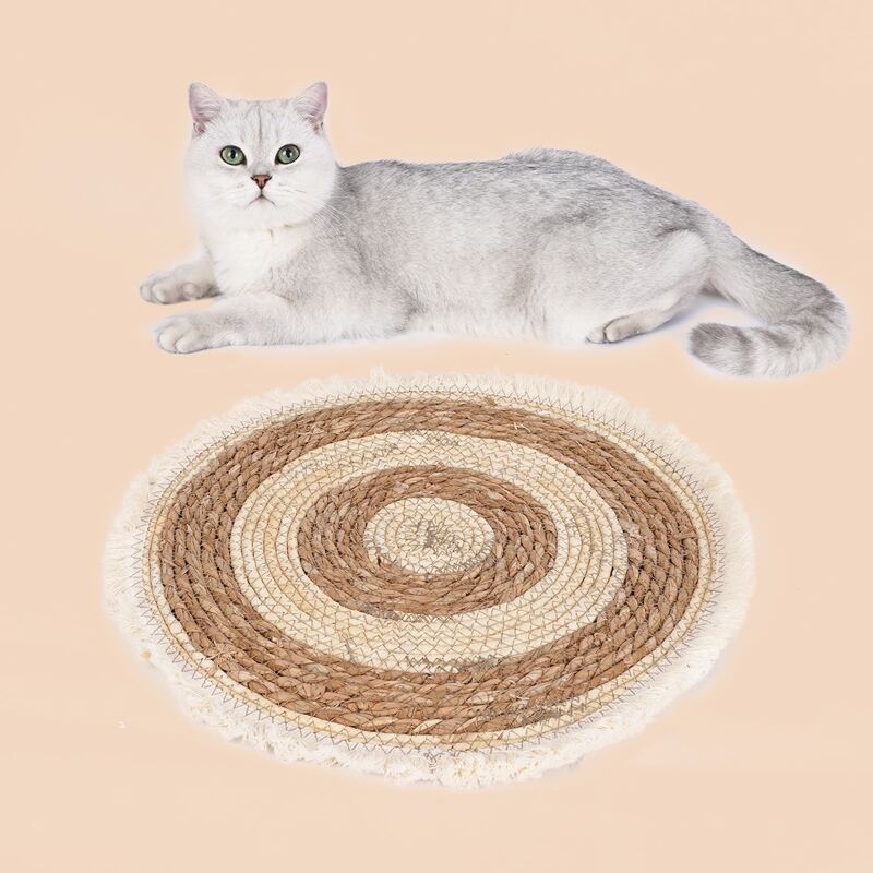 

1pc Round Woven Cat Mat, Multicolor