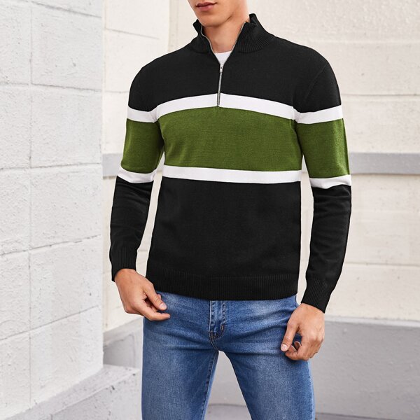 

Men Color-block Half Zip Sweater, Multicolor