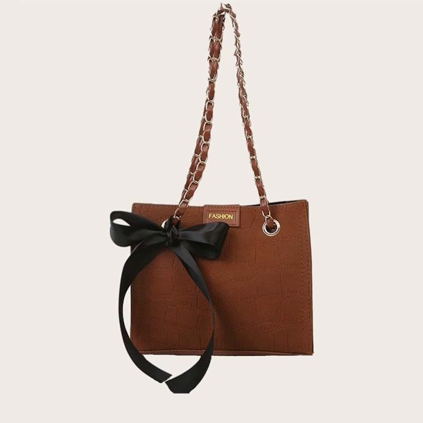 

Bow Knot Decor Shoulder Bag, Brown