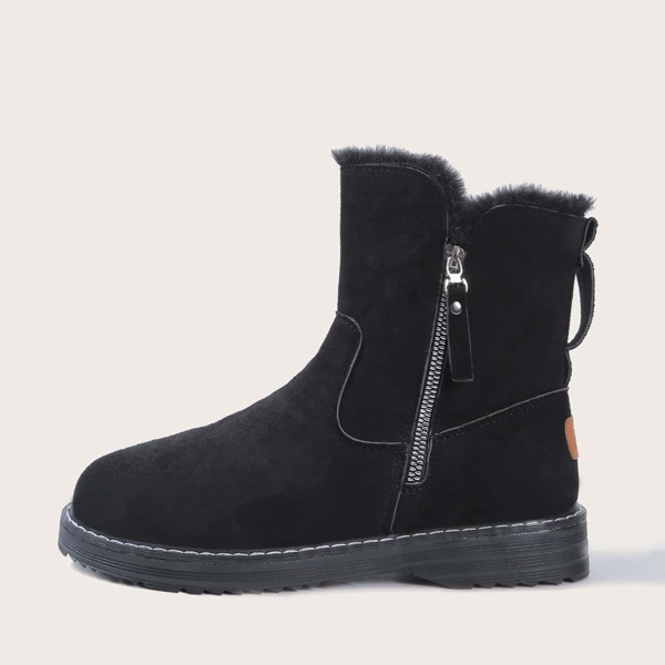 

Side Zip Warm Ankle Boots, Black