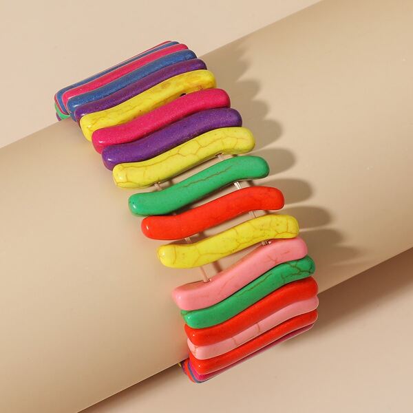 

Irregular Colorblock Elastic Bracelet, Multicolor