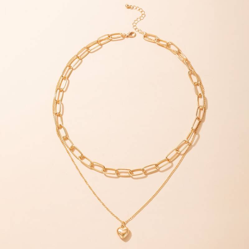 

Heart Layered Chain Necklace, Gold