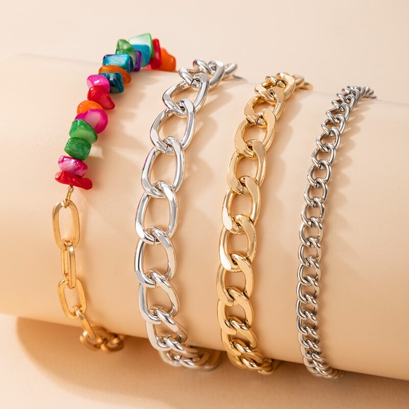 

4pcs Colorful Stone Chain Bracelet, Multicolor