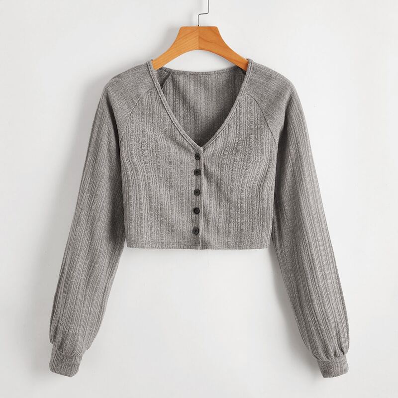 

Solid Button Front Cardigan, Dark grey