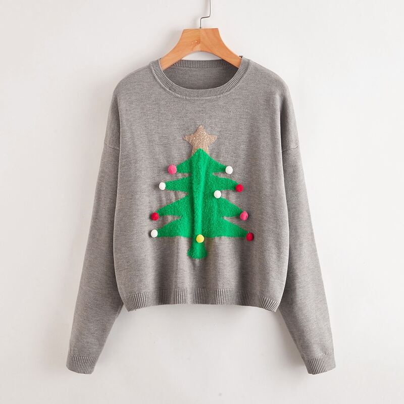 

Christmas Tree Pattern Sweater, Grey