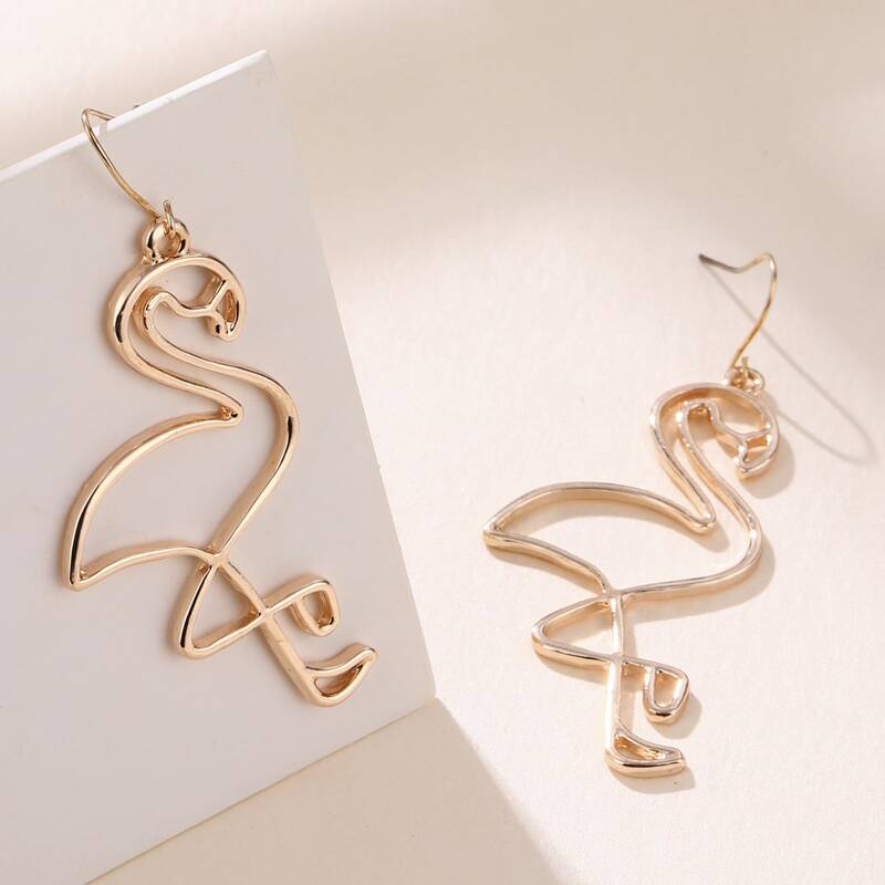 

Hollow Flamingo Drop Earrings, Gold