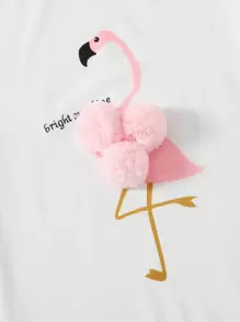 Mulvari Flamingo Pom Pom Graphic Tee Bright Sunshine - White - View 3