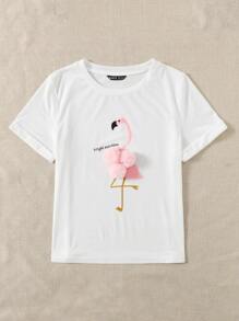 Mulvari Flamingo Pom Pom Graphic Tee Bright Sunshine - White - View 4