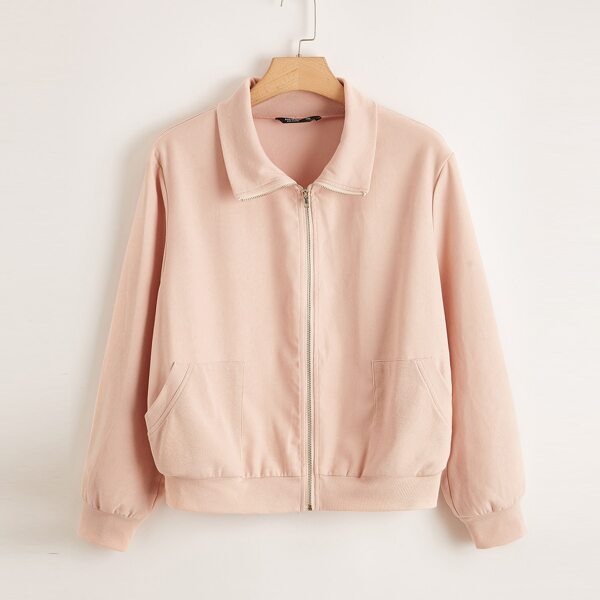 

Plus Solid Zip-up Pocket Detail Jacket, Baby pink