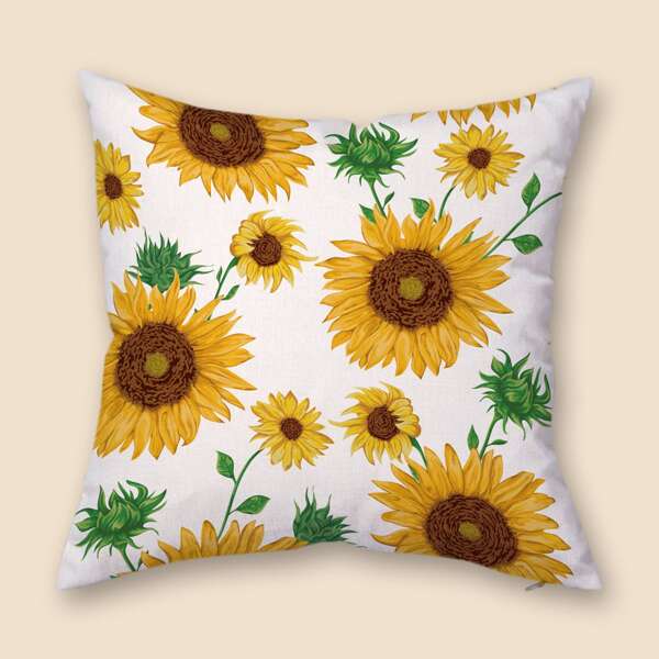 

Sunflower Print Cushion Cover Without Filler, Multicolor