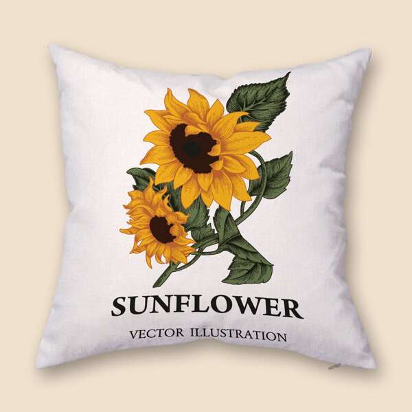 

Sunflower Print Cushion Cover Without Filler, Multicolor